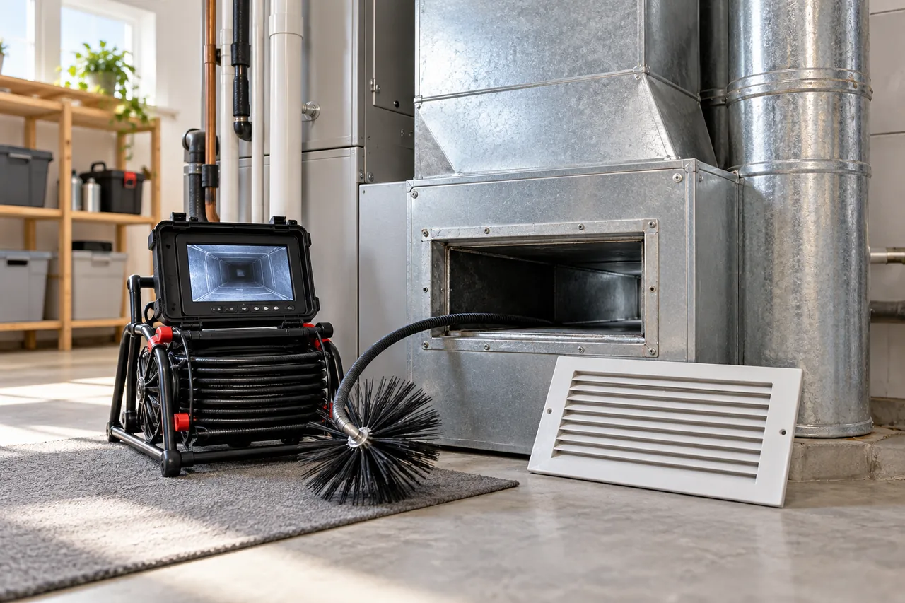 Illustrative HVAC ductwork and inspection equipment